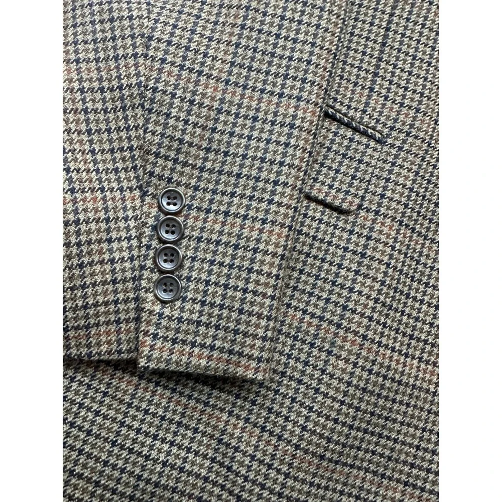 Lauren Ralph Lauren Mens 44L‎ 100% Lambswool Blazer Brown Houndstooth Sport Coat